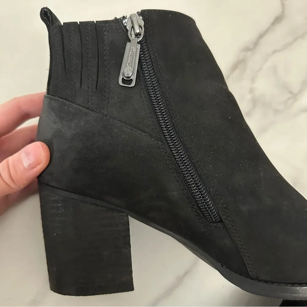 Blondo Black NOA Cognac Nubuck Waterproof Zip Block Heel Ankle Booties Size 8